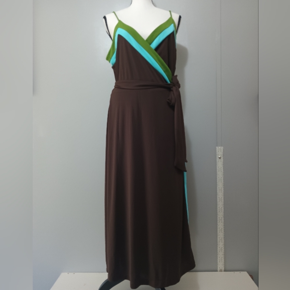 Isaac Mizrahi wrap spaghetti strap brown dress size L